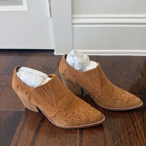 Dolce Vita Cognac Suede Cowboy Bootie, Size 8